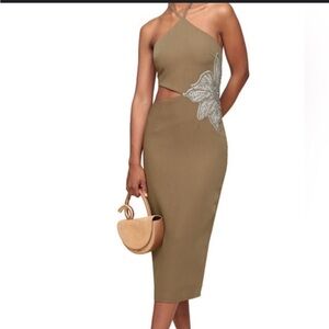 Avec Les Filles olive cut out dress with floral detail size 14 NWT